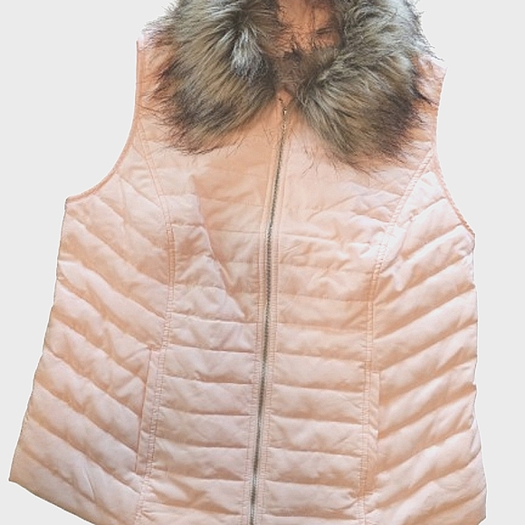 Chico's Jackets & Blazers - Chicos Size 2 Faux Fur collar pink puffer vest size 12/14